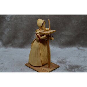 Vintage Corn Husk Doll Lady Standing Folk Art Handmade Country Woman READ